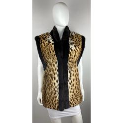 Real Fur Vest Women’s or Men’s Lynx Leopard Print Ranch Mink Trim Coat Bomber Jacket 