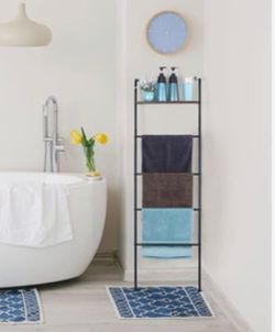 5-Tier Blanket Ladder Wall Leaning Metal Towel Rack Storage Shelf Bathroom Decor