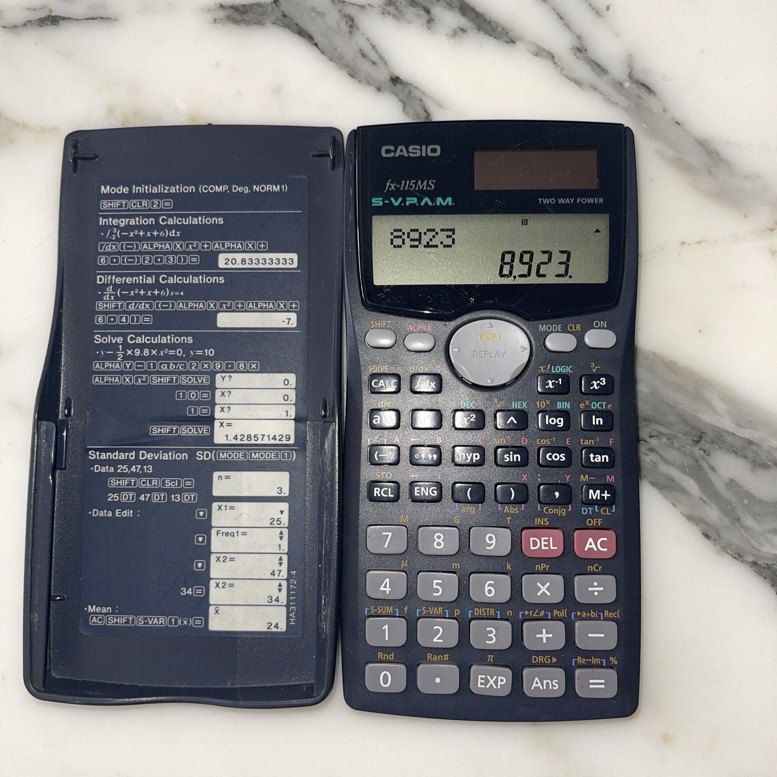 Casio FX-115MS Black LCD Display Two Way Power Scientific Calculator -WITH Cover