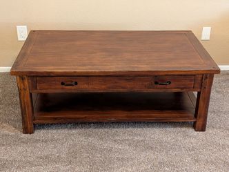 Rustic Wood Coffee Table with Drawer and Shelf