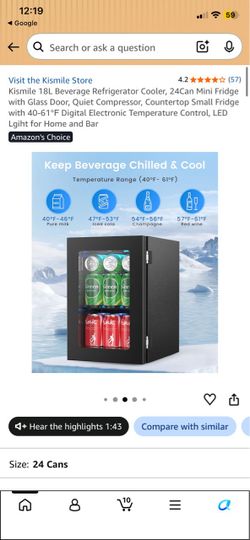 Kismile 18L Mini Beverage Refrigerator with Glass Door