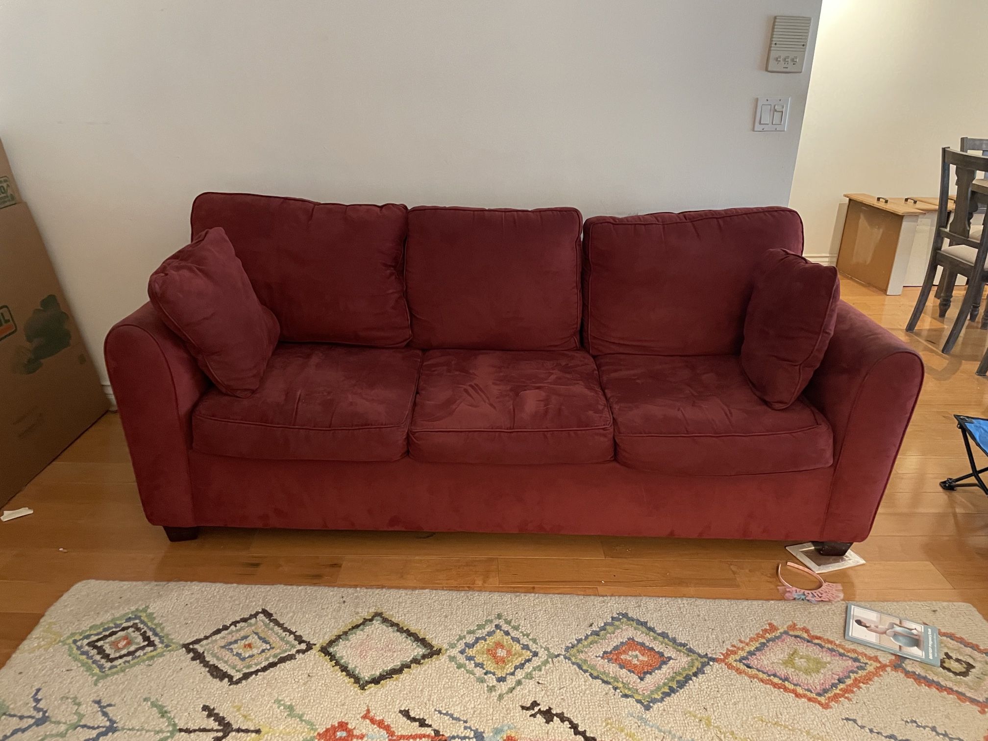 Red Faux Suede Couch.