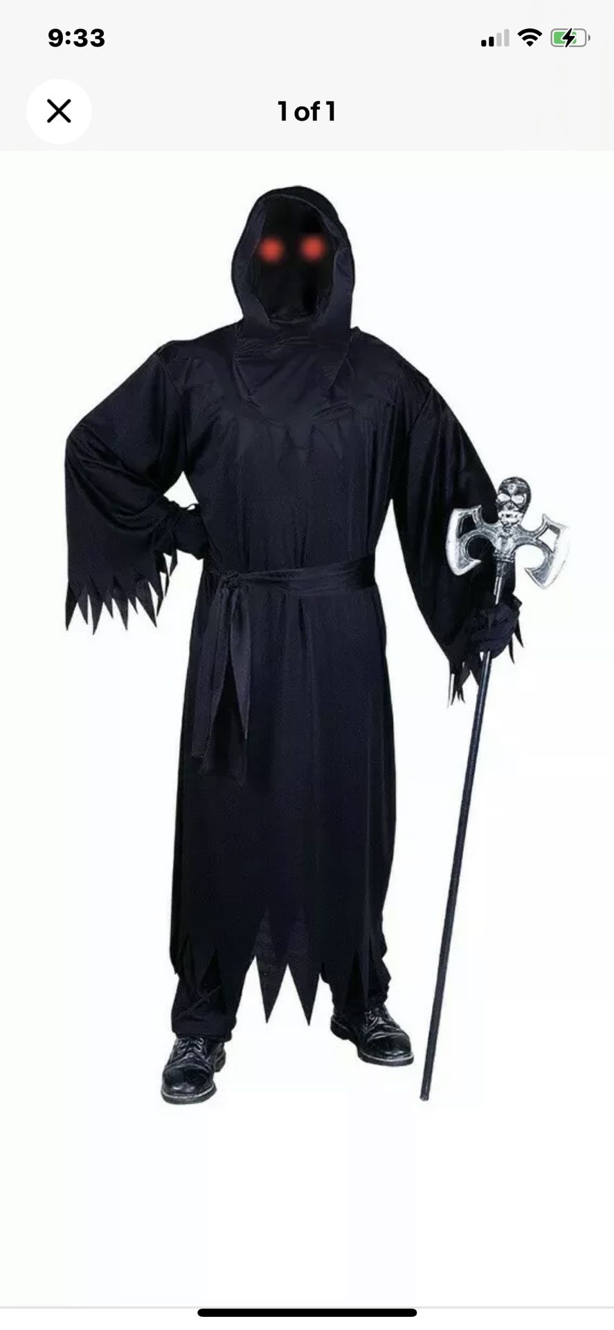 Fade In Out Unknown Phantom Adults Costume Black Hooded Robe Halloween XL 46-48 - NEW