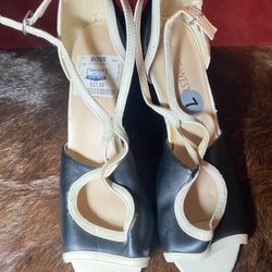 Black and Beige Mid Heels