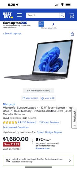 Microsoft surface laptop Gen 4 i7