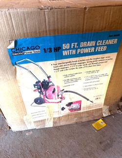 1/3 HP
50 FT, DRAIN CLEANER WITH POWER FEED
Item 68508
Four interchangeable heads