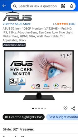 ASUS 75 Hz Open Box 32-inch Gaming monitor