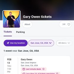2x Tickets To Gary Owen, Thursday @7Pm