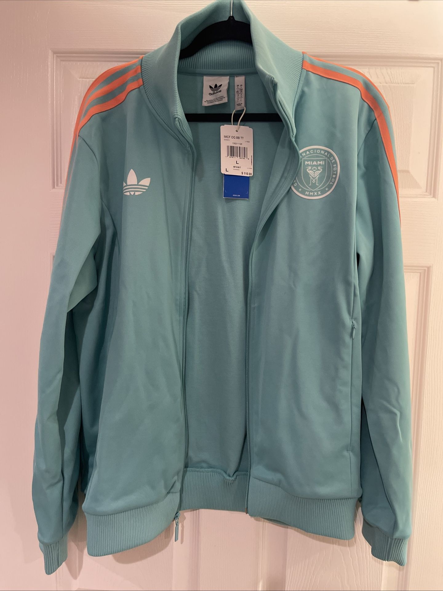 Adidas Originals Inter Miami CF Soccer Track Jacket Aqua Orange Size L