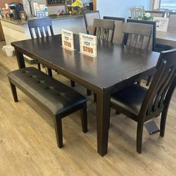 Haddigan 6 Pcs Dinings Sets Tables 4 Chairs and Benchs 