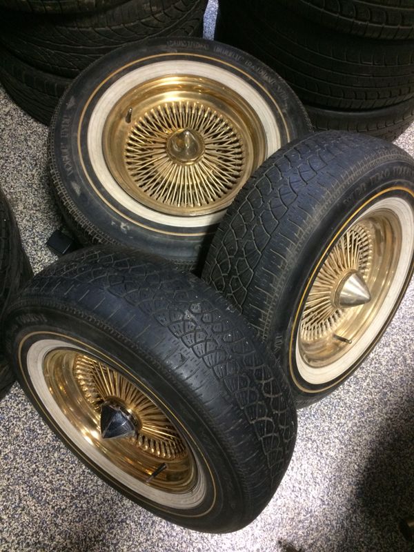 15” Gold Dayton’s Wire Wheels/Vogue Tires for Sale in Indianapolis, IN