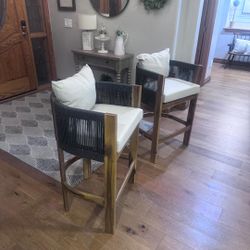 Christopher Knight Home - Martinez Outdoor Acacia Wood Barstools With Rope Armrests  (Set of 2)