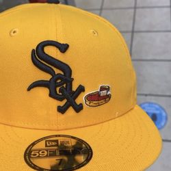 Yellow Red Sox Hat ( Pink Brim )