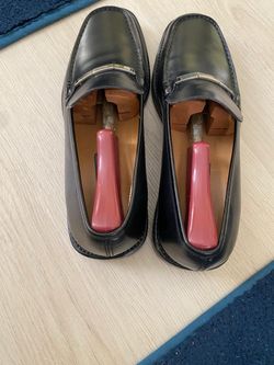 Salvatore Ferragamo Black Leather Loafers with Silver Bit