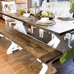 Custom Dining Table Farmhouse Country French Modern Rustic Solid Wood Set Restoration Hardware Insp Bench Hand Built Round Oval Counter Breakfast  