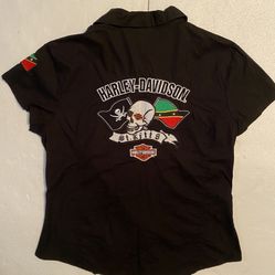 HARLEY-DAVIDSON Motorcycle St Kitts And Nevis, West Indies Womans Button Up Shirt Size Large
