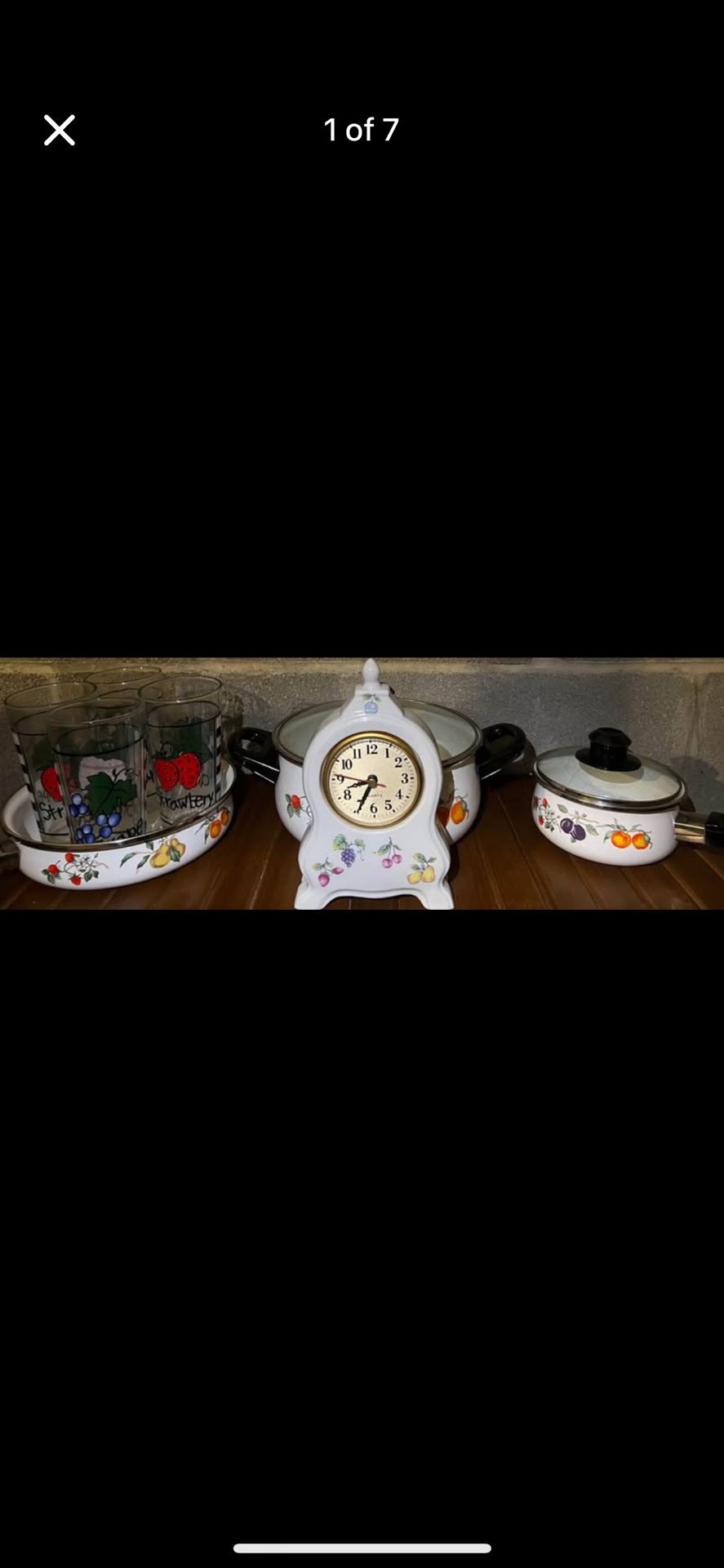 Vintage Fruit Kitchenware Set - Glasses, Pots & Clock