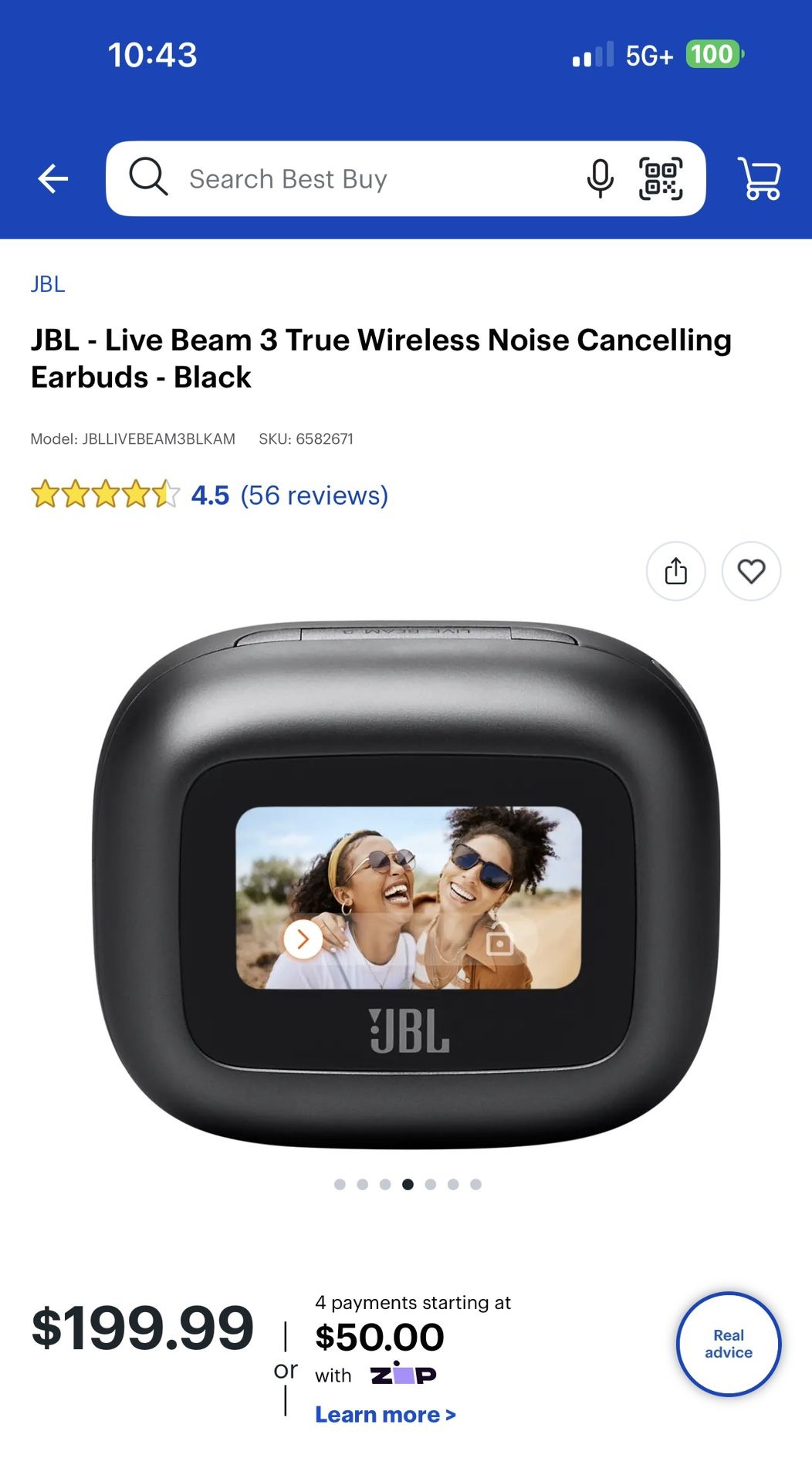 JBL - Like New Live Beam 3 True Wireless Noise Cancelling Earbuds - Black
