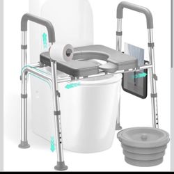 HOMEAL 3-in-1 Raised Toilet Seat with Handles & Bucket – 450 lbs Support