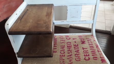 Antique phone chair, decor only. Shabby chic.