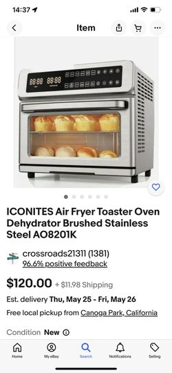 ICONITES 20L Air fryer Toaster Oven Dehydrator Brushed Stainless