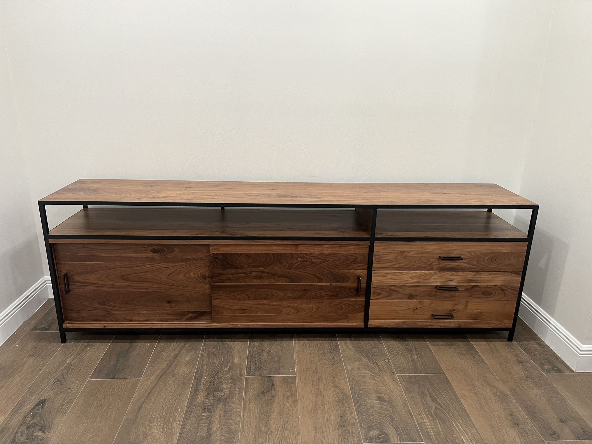 Crate & Barrel , Knox Black Trim and Walnut 90" Storage Media Console
