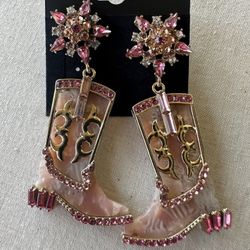 Pink Western Boot Earrings