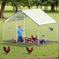 10ft x 6.6ft Chicken Coop Large Metal House Chickens Pen Outdoor Waterproof Cover for Duck