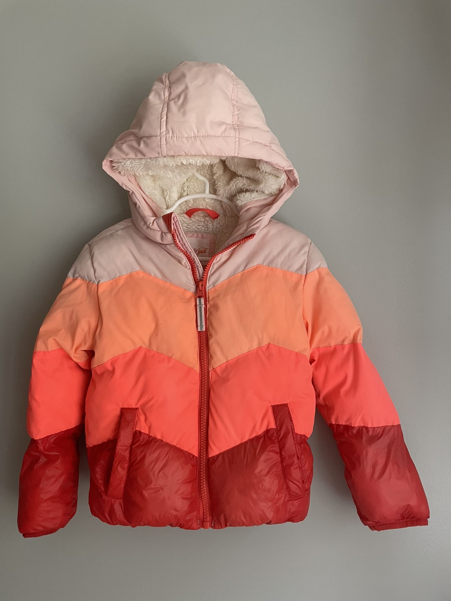 Cat Jack Girls XS 4/5 Puffer Jacket Sherpa Lined Hooded Orange 