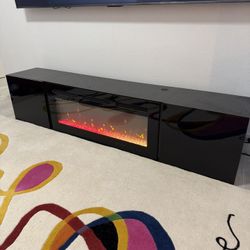 80" Floating Fireplace TV Stand For Tvs Up To 90", Wall Mounted Media Console With LED Lights