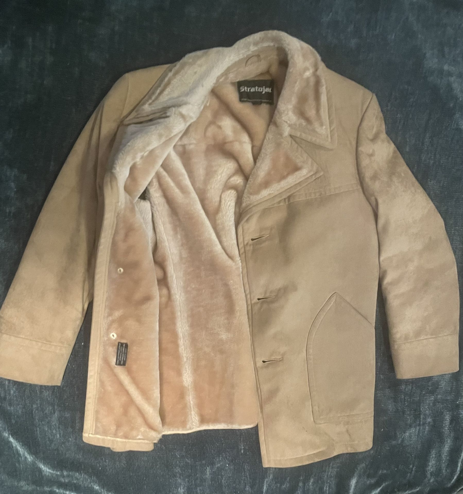 Stratojac Vintage Faux Suede Coat w/ Faux Fur/Sherpa Lining.