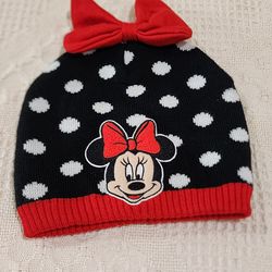 NWOT Disney Minnie Mouse Beanie Hat Embroidered Polka Dots Red Black White Bow *Please Read Description*