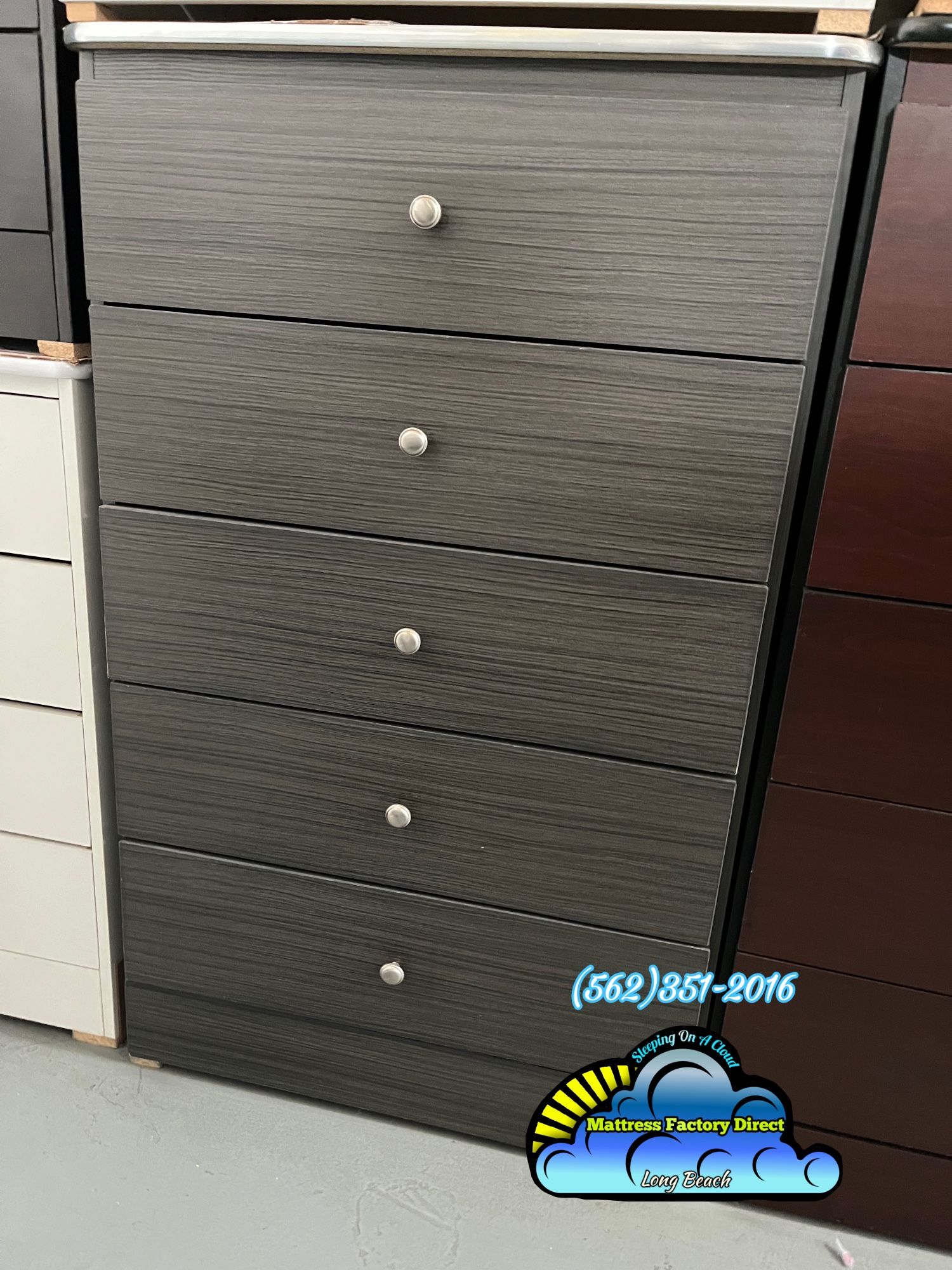 Five Drawer Dresser Grey With Rails New Cajonera