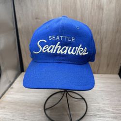 Vtg NFL Seattle Seahawks Sports Specialties Script Wool SnapBack Hat Distressed