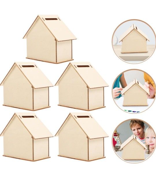 19pcs Wooden Piggy Bank, Unfinished Savings Bank House Money Box for Boys Girls Adults to Saving Money