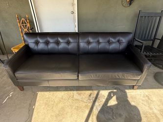 Chocolate Brown Faux Leather Tufted Sofa