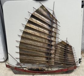 Mid-century C Jere Metal Ship Wall Sculpture Signed