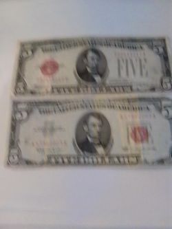 2 Red Seal 5.00 Bills 1928/1963    75.00 For Both