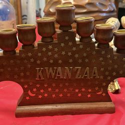 Wooden Kwanzaa Kinara. A kinara is a Seven-Branched Candle Holder