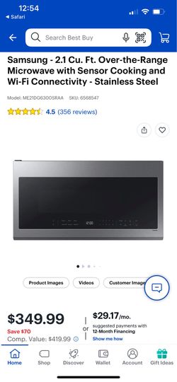 Samsung 2.1 CuFt Smart 1000W Over-the-Range Microwave in Stainless Steel with Auto Connectivity & SmartThings Cooking