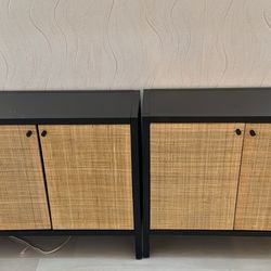 Mid Century Modern Cane Console Table (Set of 2)