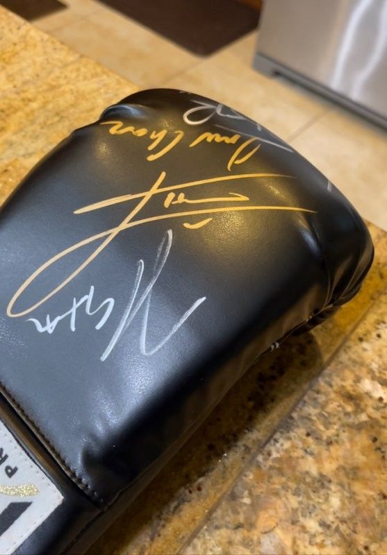 Signed Glove By The MAIN EVENT fighters Chavez Sr Chavez Jr Omar Chavez Anderson Silva , Camacho Jr and Alvarez Canelos brother.