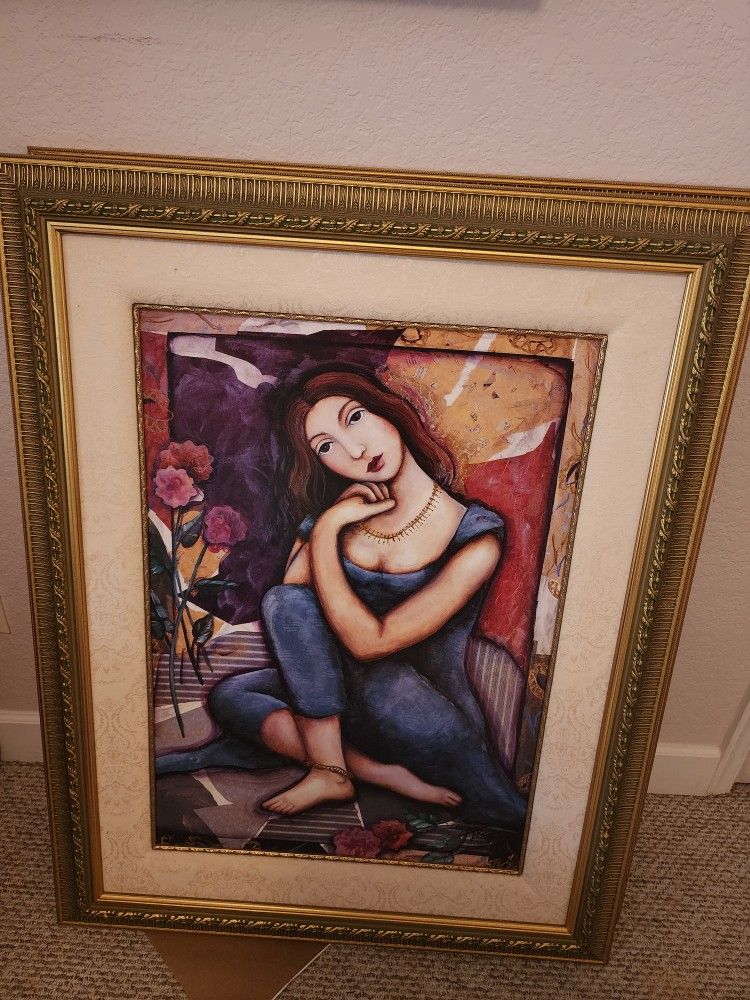 Large Painting With Wooden Frame