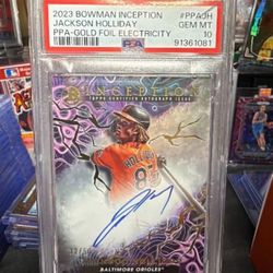 2023 Bowman Inception Primordial Prospects Autographs Jackson Holliday PPAJH Ppa-Gold Foil Electricity  32/50