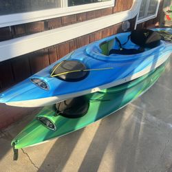 TWO Pelican Mustang 100x Kayaks With Paddles. 