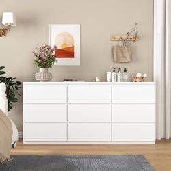 Brand New Sealed Modern White 9 Drawer Dresser Wide Storage Cabinet
