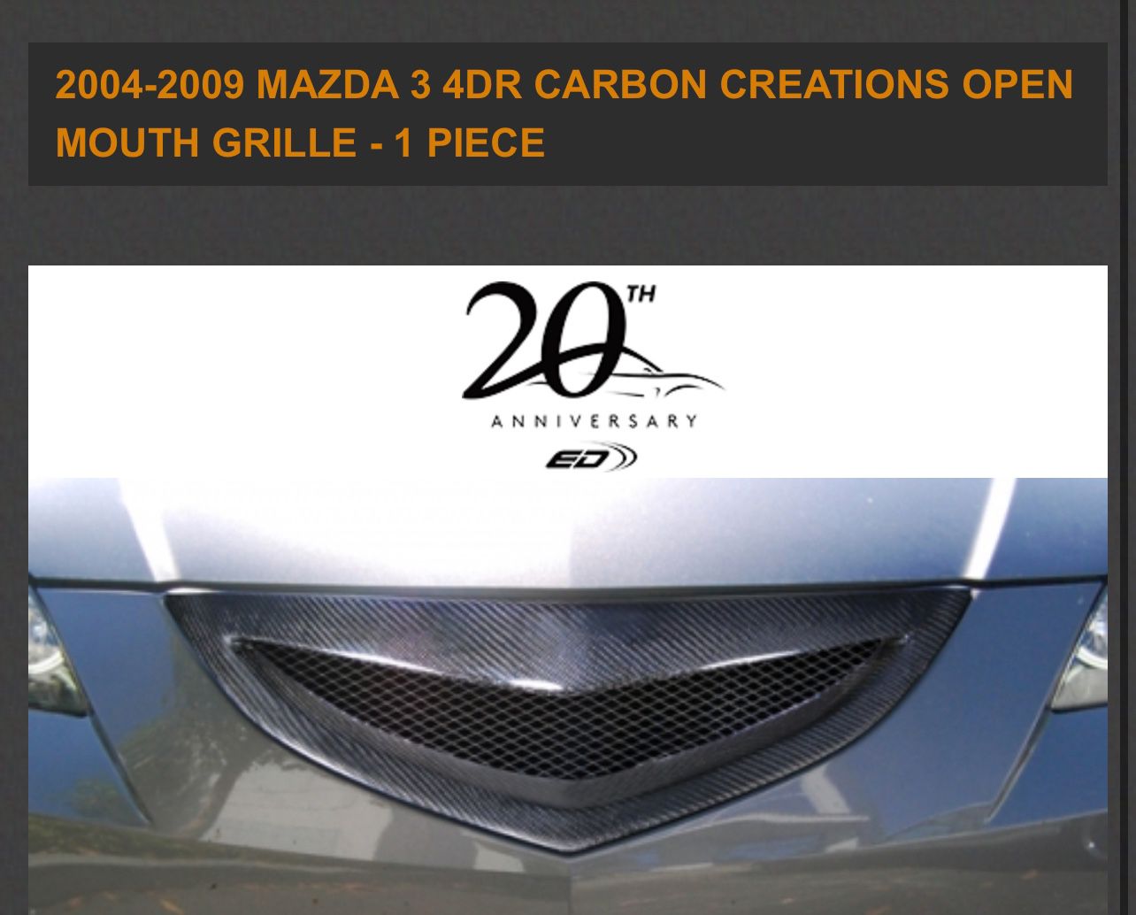 2004-2009 Mazda 3 4DR Carbon Creations Open Mouth Grille - 1 Piece