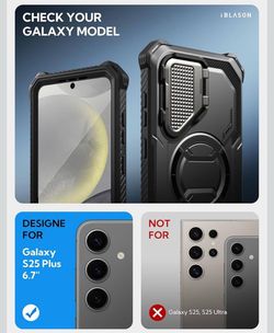 Galaxy S25 Plus Case with Camera Cover Stand Full-Body Military-Grade Protection Rugged Magnetic Phone Case for S25 Plus, Black