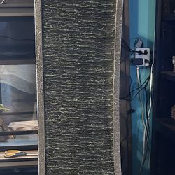 Teamson Home 38.58 in. Modern Curved Faux Slate Waterfall Fountain for Indoors or Outdoors with LED Light Accents and 1.98-Gallon Pump, Black and Ston