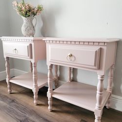 Vintage Sumter Light Pink Nightstands - Bedside Tables - Smooth Finish Solid Wood 